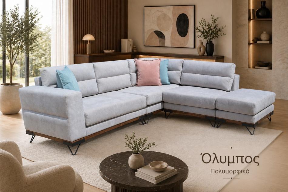 Γωνιακός καναπές «Όλυμπος» σε γκρι — Έπιπλα Καψής, Αμαλιάδα Ηλείας