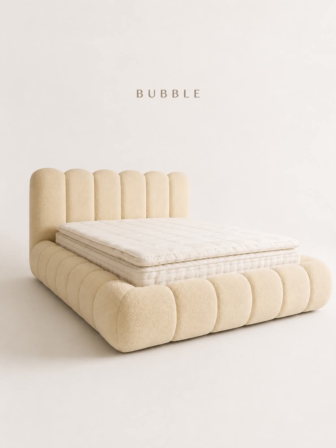 Κρεβάτι «Bubble» με μπουκλέ ύφασμα — Έπιπλα Καψής, Αμαλιάδα